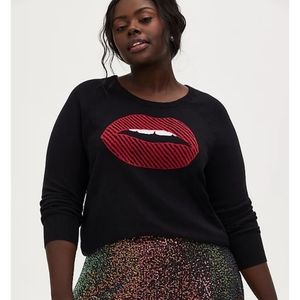 NWT Torrid Size 10 or M/L or 00x Black Cotton Lips Pullover Sweater